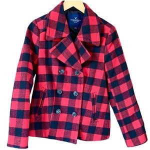 American Eagle Buffalo check pea coat